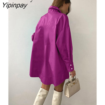 Yipinpay 2023 Spring Casual Full Sleeve Women Long Shirt Minimalist Button Up Overisze Woman Tunic Blouse Female Clothing Top